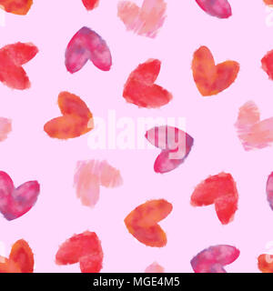 Romantic Watercolor Seamless Pattern on Pink Background. Heart Rapport for Valentine, Wedding, and Special Event. Pink Hearts Seamless Repeat. Stock Photo