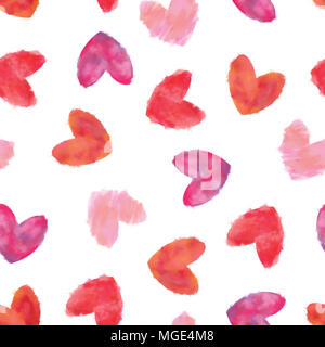 Watercolor Hearts Seamless Pattern Isolated on White Background. Romantic Rapport Painted in Watercolor for Background, Print, and Textile. Stock Photo