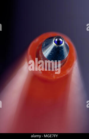 Macro shot of blue ballpoint pen. Macro photography Stock Photo