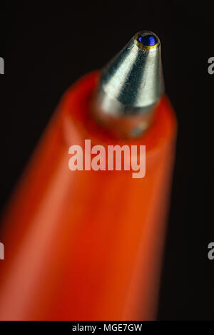 Macro shot of blue ball pen. Macro photography Stock Photo