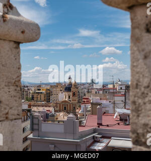 View from Torres De Quart (Quart Towers), part of the former old city walls, Guillem de Castro, Barrio Del Carmen district, Valencia, Spain Stock Photo