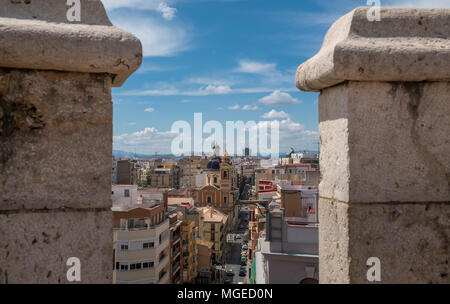 View from Torres De Quart (Quart Towers), part of the former old city walls, Guillem de Castro, Barrio Del Carmen district, Valencia, Spain Stock Photo