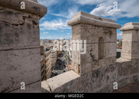 View from Torres De Quart (Quart Towers), part of the former old city walls, Guillem de Castro, Barrio Del Carmen district, Valencia, Spain Stock Photo