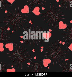 Romantic floral seamless pattern on a black background. Valentine day vector pattern with I love you text and hearts eps 10 Stock Vector