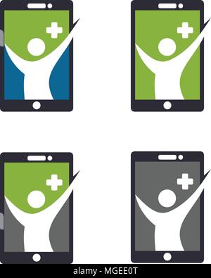 app health icon, health human figure on smartphone logo vector, online health app icon Stock Vector