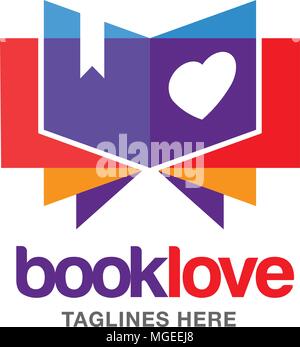 Creative book lover vector logo, book and heart logo, Book Store and library vector logo design. Learning study idea icon, education Vector illustration Stock Vector