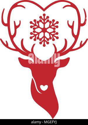 head of deer with antlers love, deer love alters logo concept, stag alters with love logo Stock Vector