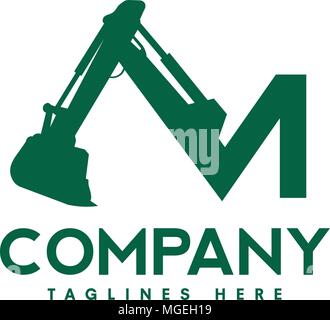 letter M Excavators Construction machinery logo, Special equipment, Excavators, crane, Logo Flat style Stock Vector