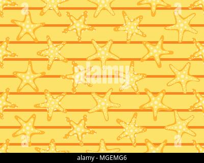 Starfishes seamless pattern, summer background.  Starfish and stripes. Vector illustration Stock Vector