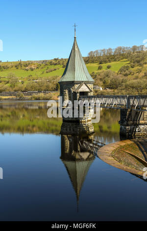 The bell mouth spillway and valve tower at Ponsticill reservoir Stock Photo