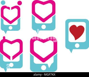 Phone Love Logo Set Stock Vector