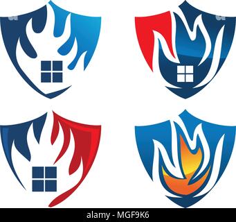 Fire shield icon set vector illustration featuring line art outline ...