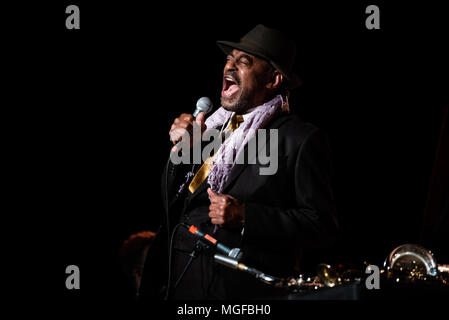 Italy, 2018 April 26th: The American saxophonist Archie Shepp performing live on stage at the Officine Grandi Riparazioni in Torino together with Carl Stock Photo