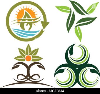 Flower Tree Template Set Stock Vector