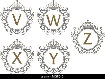 Crown Leaf Logo Template Set Stock Vector