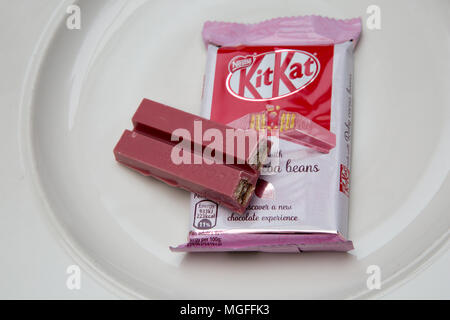 Pink Kit Kat goes on sale in the UK which will be exclusively sold at Tesco stores only. Stock Photo