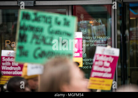 London, UK. 28th Apr, 2018. Home Office's door seen during the protest.The Windrush generation solidarity protest gathered around 200 people at the Churchill Statue in Parliament Square to show disgust at the government's treatment of those from the Windrush generation. ''Despite the government's recent actions to attempt to rectify it, this never should have happened in the first place'', they say. Credit: Brais G. Rouco/SOPA Images/ZUMA Wire/Alamy Live News Stock Photo