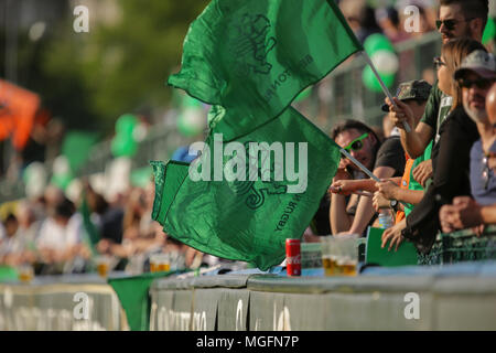 Treviso, Italy. 28th April, 2018. Benetton's supporters celebrate their players in the match against Zebre Rugby Club GuinnessPro14©Massimiliano Carnabuci/Alamy Live news Stock Photo