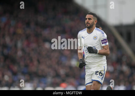 London, UK. 28th Apr, 2018. Riyadh  Mahrez of Leicester City.  Premier League match, Crystal Palace v Leicester City at Selhurst Park in London on Saturday 28th April 2018.  this image may only be used for Editorial purposes. Editorial use only, license required for commercial use. No use in betting, games or a single club/league/player publications. pic by Kieran Clarke/Andrew Orchard sports photography/Alamy Live news Credit: Andrew Orchard sports photography/Alamy Live News Stock Photo