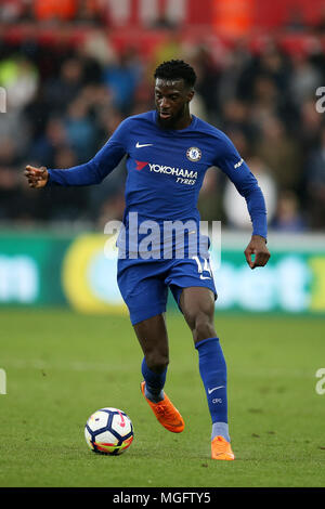 Swansea, UK. . 28th Apr, 2018. Tiemoue Bakayoko of Chelsea in action.Premier League match, Swansea city v Chelsea at the Liberty Stadium in Swansea, South Wales on Saturday 28th April 2018.  this image may only be used for Editorial purposes. Editorial use only, license required for commercial use. No use in betting, games or a single club/league/player publications. pic by Andrew Orchard/Andrew Orchard sports photography/Alamy Live news Credit: Andrew Orchard sports photography/Alamy Live News Stock Photo