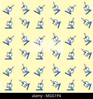 Seamless pattern with cartoon microscope. Macro magnification tools for experiment Stock Vector