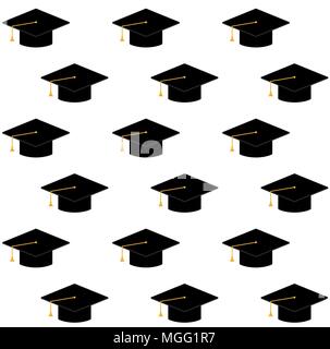 Cap or hat for ceremony university graduation, finish education for student. Vector illustration, seamless pattern Stock Vector