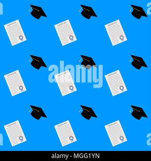Education university seamless pattern. Ceremony hat and university certificate, academic learning, graduating and achievement. Vector illustration Stock Vector