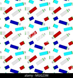 Flash drives colored seamless pattern. Vector color stick memory, usb-stick hardware, illustration of usb flashdrive Stock Vector