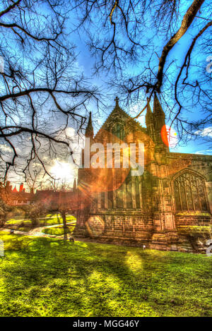 City of Chester, England. Artistic late winter view of the south façade of Chester Cathedral. Stock Photo