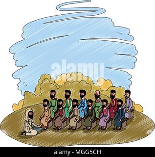 Jesus washing the feet of an apostles in the camp Stock Vector