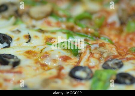 Macro texture of vegetable Pizza in horizontal frame Stock Photo