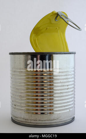 empty tin can on a white background Stock Photo