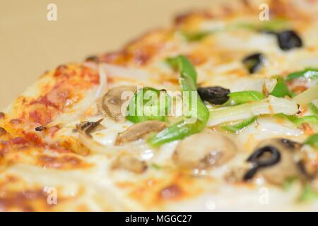 Macro texture of vegetable Pizza in horizontal frame Stock Photo