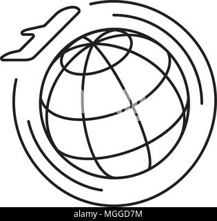 Line icon round the world flights, isolated on white Stock Vector