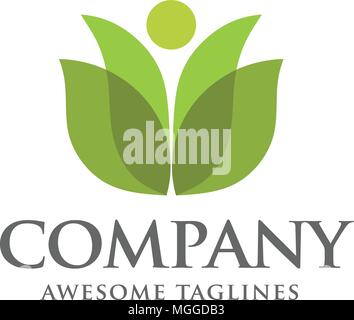 green leaf and health care logo, spa, yoga, tulip concept Stock Vector