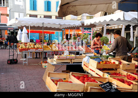 The fruit and veg market in the city of Le-Puy-en-Velay Stock Photo