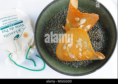 Michelin-starred chef Régis Marcon's 'tuile de lentilles avec amandes' Stock Photo