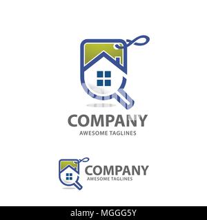 home sales logo vector, house search logo vector, searching for a house sale concepts, House with Magnifier, Icon for real estate renovation Stock Vector