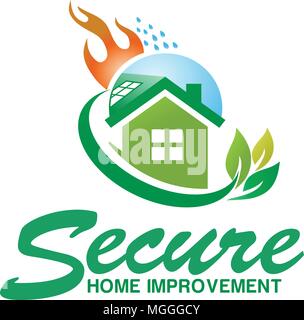 secure House fire logo design, Flame home insurance vector symbol Stock Vector