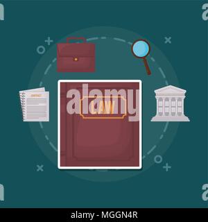 law book and law and justice related icons over blue background, colorful design. vector illustration Stock Vector