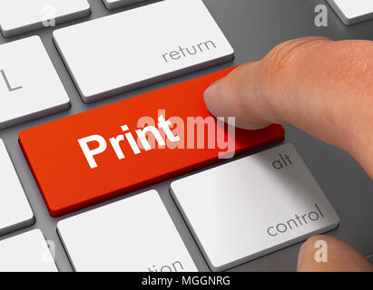 print pushing keyboard with finger 3d concept illustration Stock Photo