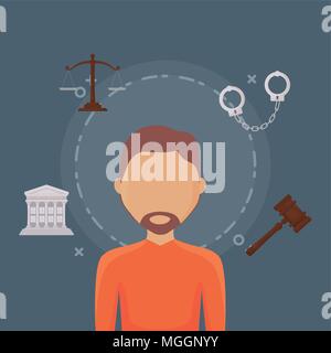 avatar man with law and justice related icons over gray background, colorful design. vector illustration Stock Vector