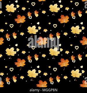 Vector seamless pattern with autumn leaves and heart eps 10 Stock Vector