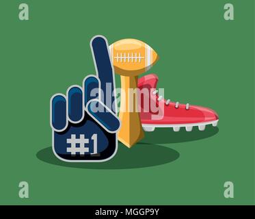 sport fan glove and american football related icons over green background, colorful design. vector illustration Stock Vector