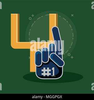 sport fan glove and american football arch over green background, colorful design. vector illustration Stock Vector
