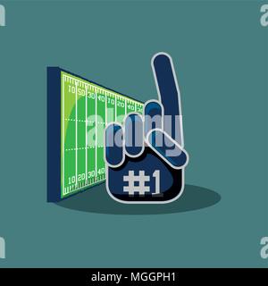sport fan glove and american football field over blue background, colorful design. vector illustration Stock Vector