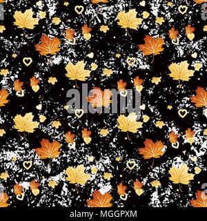 Vector seamless pattern with autumn leaves and heart eps 10 Stock Vector