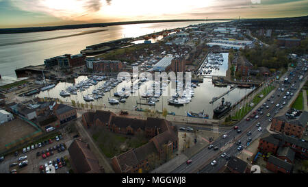 aerial view of kingston upon Hull Marina Stock Photo