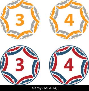 Ribbon Circle Star Number Set Stock Vector