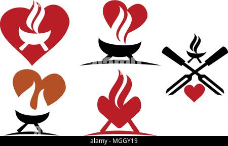 Grill Love Template Set Stock Vector